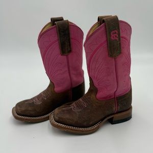 Anderson bean little girl pink and brown leather cowboy boots